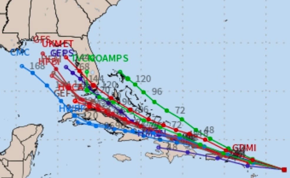 Hurricane model tracks crossing Cuba toward Florida