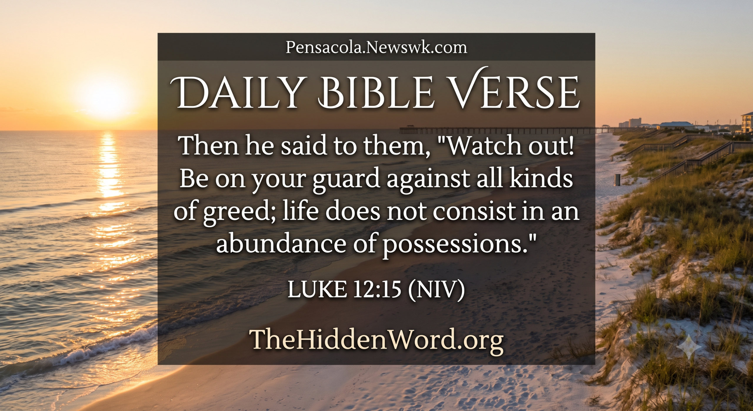 Daily Bible verse over beach sunset