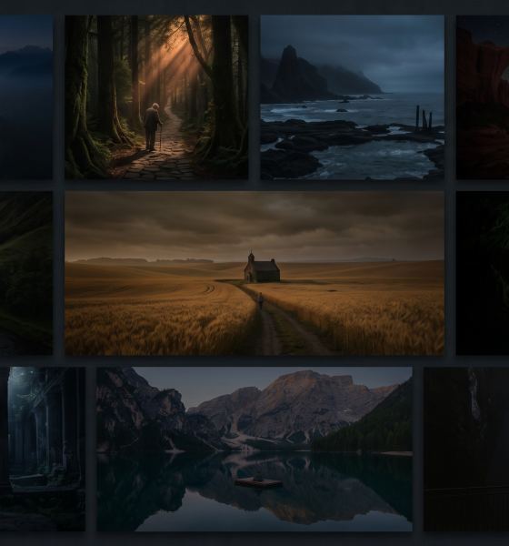 Collage of solitary figures in dramatic landscapes — Hebrews 12:1 Meaning — Significado de Hebreos 12:1
