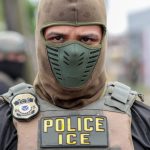 An ICE officer in tactical gear with a mask, focusing on immigration enforceme — immigration enforcement houses of worship