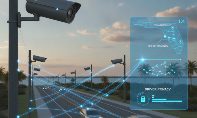 Flock safety cameras monitoring traffic along a road in Pensacola with a digital map show — flock safety cameras pensacola