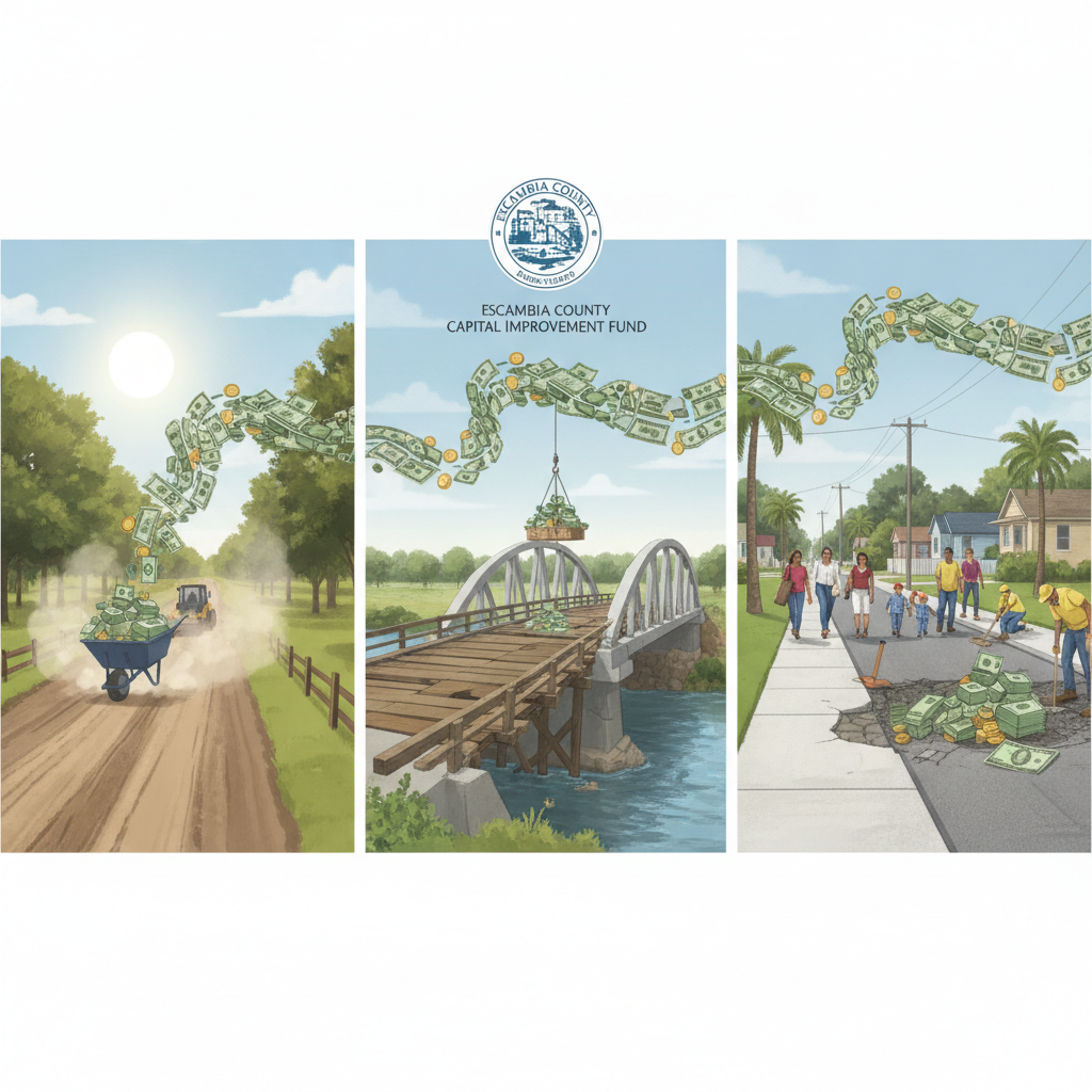 Taxpayer Dollars at Work: Escambia County Reallocates Millions for Dirt Roads, Century Bridge, and Pensacola Sidewalks
