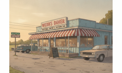 Webb's Diner on Muscogee Road, featuring a classic Southern facade with striped awning and parked — Webbs Diner Cantonment