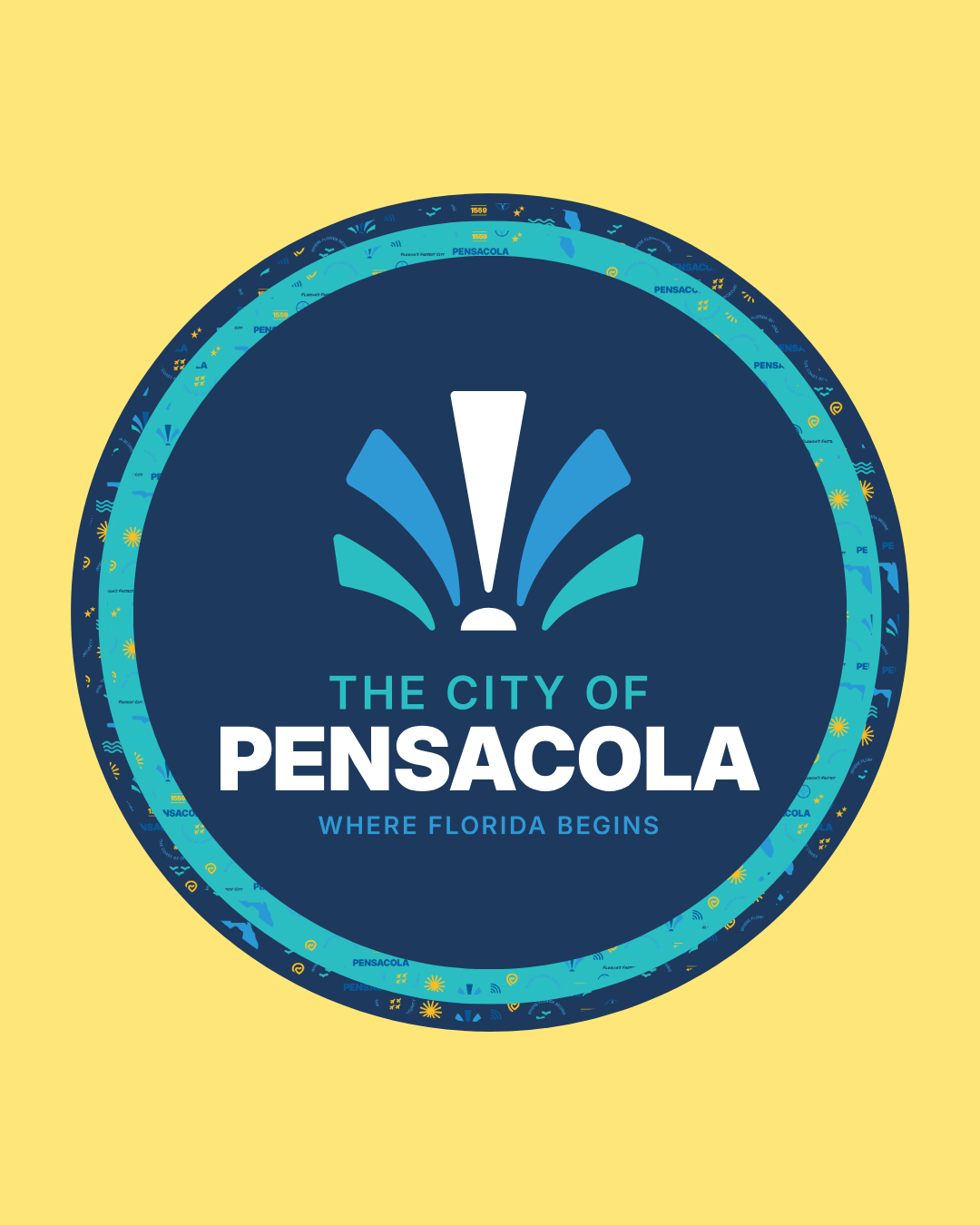 Logo of the City of Pensacola featuring a blue and teal design on a yellow background. — Pensacola weekly meeting schedule