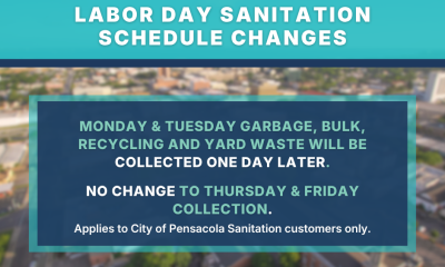 Labor Day sanitation schedule changes for Pensacola residents, highlighting collection dela — Pensacola Labor Day closures
