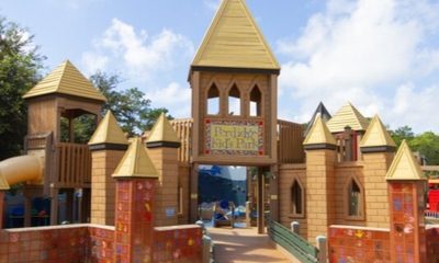 Castle-themed entrance to Priddy Kids Park playground — Perdido Kids Park reopening