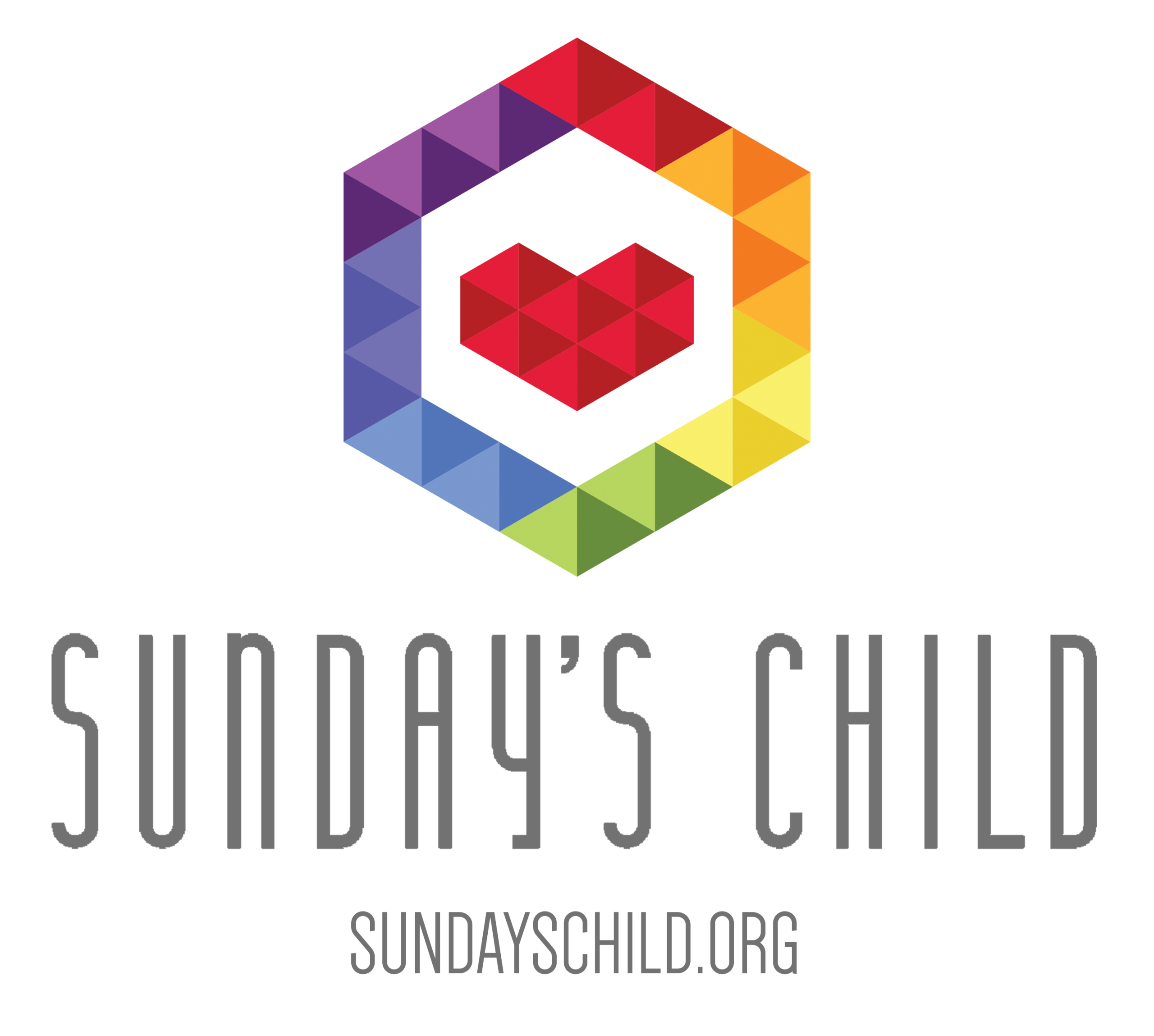 Sunday Child logo with colorful geometric heart