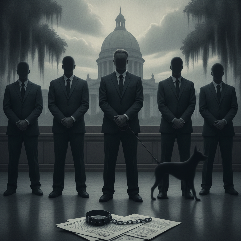 Ilustración legal alusiva al caso de cargos federales por peleas de perros Florida.