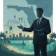 Silhouette of a man in a suit gesturing towards a city skyline with water infrastructure elements and — Dale Perkins ECUA
