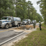 ECUA crews working to contain a sewage spill on East Kingsfield Road with vacuum — ECUA sewage spill East Kingsfield Road