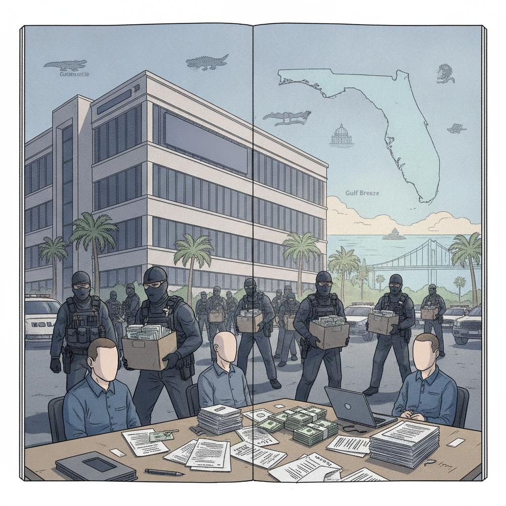 Federal agents conducting a large-scale operation against PPP loan fraud in Pensacola, Florida, wit — Fraude PPP Pensacola