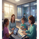 Speech pathologists work with students using assistive communication tools in a Pensacola classroom