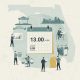 Illustration depicting Florida's minimum wage changes with a calendar showing $13.00 per hour — Florida Minimum Wage 2024