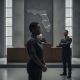 A woman in prison attire stands in a courtroom, with a judge and another man in suits in the background, — Jomekia Archer