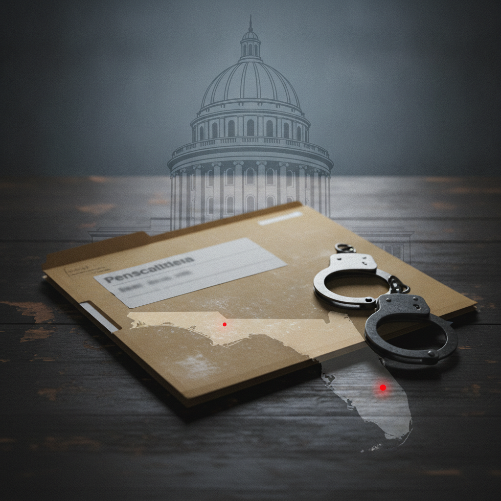 Legal documents and a gavel concerning the Joshua Barber federal indictment Pensacola case.