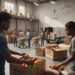 Volunteers at Manna Food Pantries in Pensacola assemble emergency grocery packs with fresh — Manna Food Pantries Pensacola
