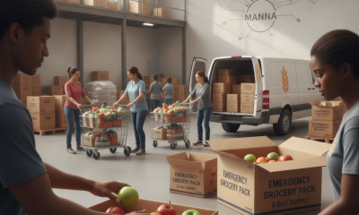 Volunteers at Manna Food Pantries in Pensacola assemble emergency grocery packs with fresh — Manna Food Pantries Pensacola