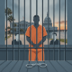 A man in an orange jumpsuit stands behind bars, with two figures in suits nearby and a gover — Moises Ramiro Lopez-Zenteno