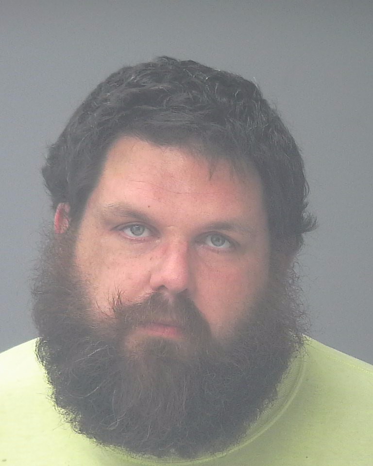 Mugshot-style portrait of a bearded man in yellow shirt — Jarod Christian Phelps hit and run
