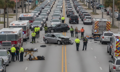 Emergency crews respond to a severe North W Street crash in Pensacola, with damaged vehic — North W Street crash Pensacola