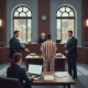 Courtroom scene with a judge, defendant in striped prison attire, and attorneys discussing — Devin Scott Waldeck sentence