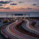 Traffic shifts on Pensacola Beach Boulevard with construction equipment and electronic — Pensacola Beach Boulevard Traffic