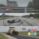 Scene of the Hotel Del Sol with police tape, a police car on I-10, and road resurfacing on Quintett — Pensacola local news