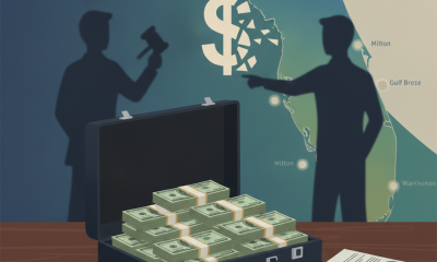 Illustration depicting a briefcase filled with cash and a map of Florida, symbolizing Pensacola PPP loan fraud.