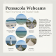 Collage of Pensacola webcams showcasing beach views, a lighthouse, and local traffic conditions.