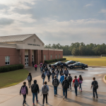 Students walking towards Ransom Middle School after a precautionary evacuation due to a bomb — Ransom Middle School Threat