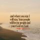 Ruth 1 16 meaning verse text over a quiet beach at sunset, with waves washing onto the shore. — Rut 1 16 significado