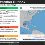 Tropical weather outlook map showing disturbances in the Gulf of Mexico with a high chance of devel — Invest 92L Pensacola
