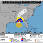 Map showing the projected path and impact zones of Hurricane Isaias approaching the Gulf Coas — Hurricane Isaias Pensacola