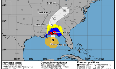 Map showing the projected path and impact zones of Hurricane Isaias approaching the Gulf Coas — Hurricane Isaias Pensacola