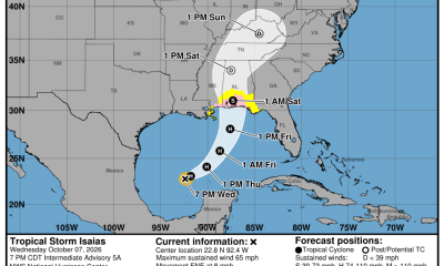 Projected path of Tropical Storm Isaias showing cone of uncertainty and warnings for the — Tropical Storm Isaias Pensacola