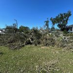 Downed tree branches and debris on a grassy area after Hurricane Isaias in Pensacola. — Pensacola Hurricane Isaias recovery
