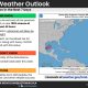 Tropical weather outlook map showing Invest 92L with a high chance of development and risk of heavy — Invest 92L Pensacola