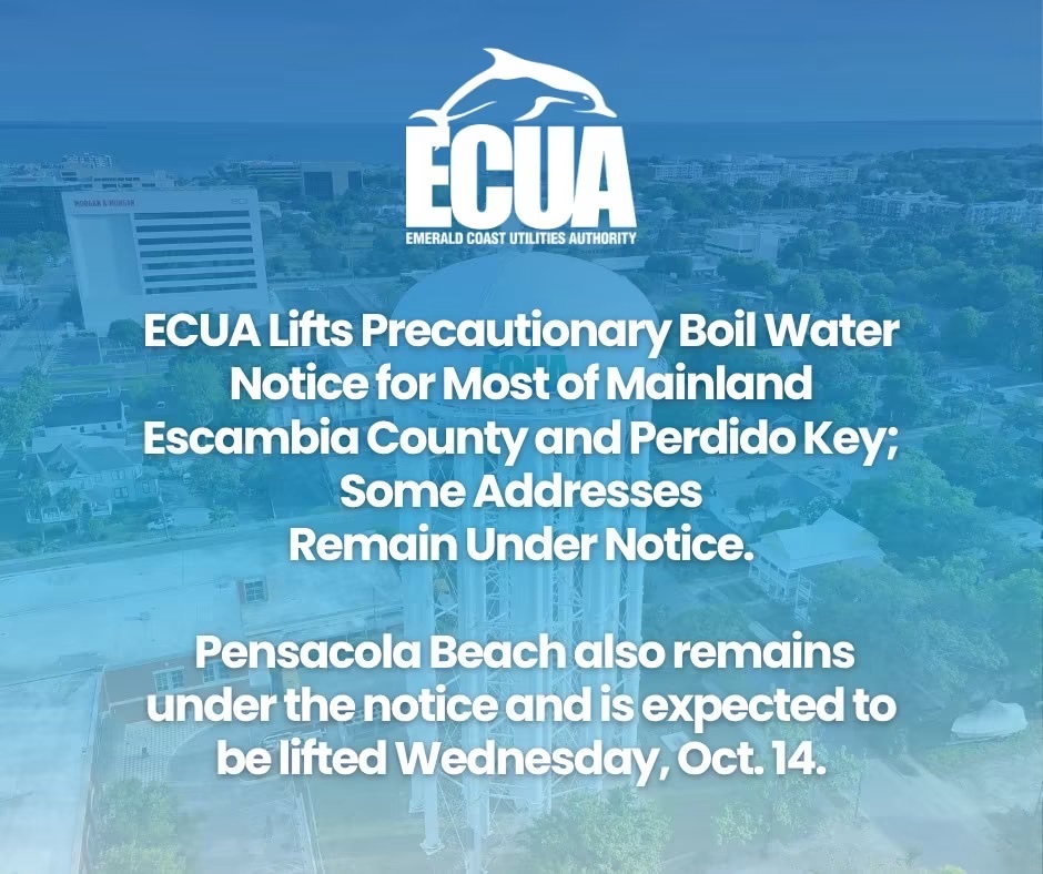 ECUA boil water notice update for Escambia County — ECUA boil water notice Escambia County