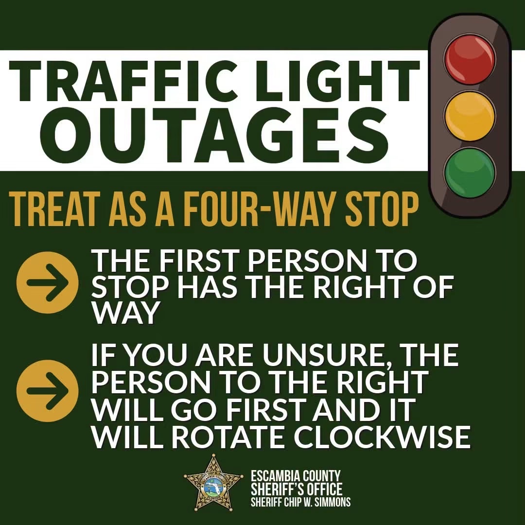 traffic light out 4 way stop Pensacola — traffic light out rules Florida
