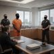 Bobby Womack in an orange jumpsuit stands in a courtroom with two officers and a lawyer at — bobby womack defuniak springs