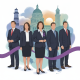 Five professionals in business attire stand together, symbolizing support for domestic vio — violencia domestica Pensacola