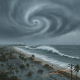 A stormy coastal scene depicting Hurricane Isaias with dark swirling clouds, heavy rain, and — Hurricane Isaias Pensacola