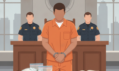 Courtroom gavel and handcuffs symbolizing a Panama City Beach drug trafficking sentencing and firearm conviction.