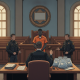 A courtroom scene with a judge, a defendant in an orange jumpsuit, and two officers, highlig — Panama City meth sentencing