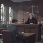 A judge sentencing a man in a courtroom, with legal symbols and an audience in the ba — Raymond Lewis Shiver Crawfordville