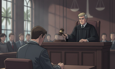 A judge sentencing a man in a courtroom, with legal symbols and an audience in the ba — Raymond Lewis Shiver Crawfordville