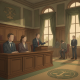 A courtroom scene depicting a trial with lawyers presenting a case, a judge's bench — Tallahassee Felon Firearm Conviction