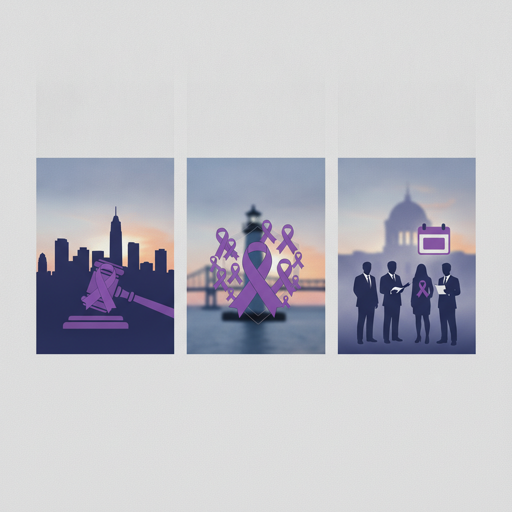 Three illustrations representing domestic violence awareness month: a gavel, — domestic violence awareness month pensacola