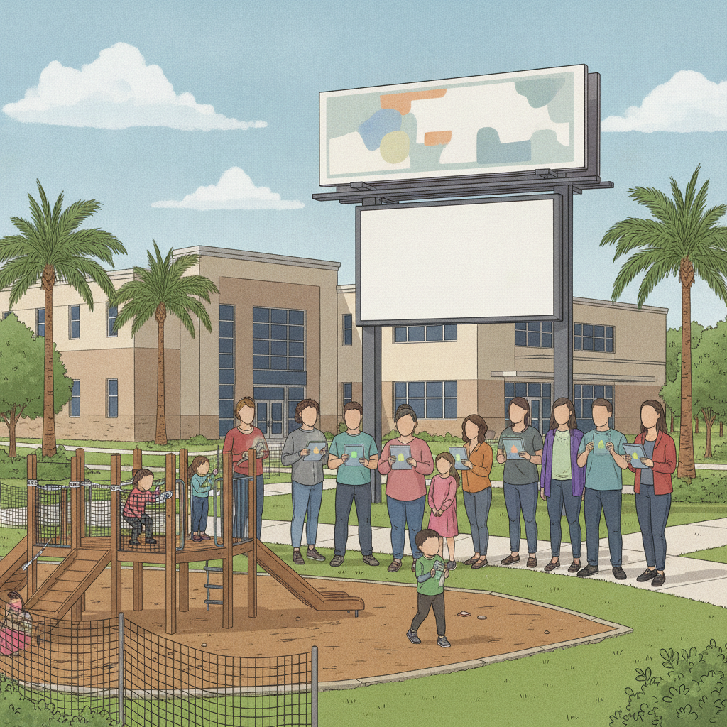 Concept rendering of colorful play equipment featured in the Pensacola Fricker Center playground vote.