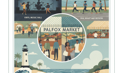 Community gathering with live music and outdoor market stalls during Pensacola weekend events in Escambia County.